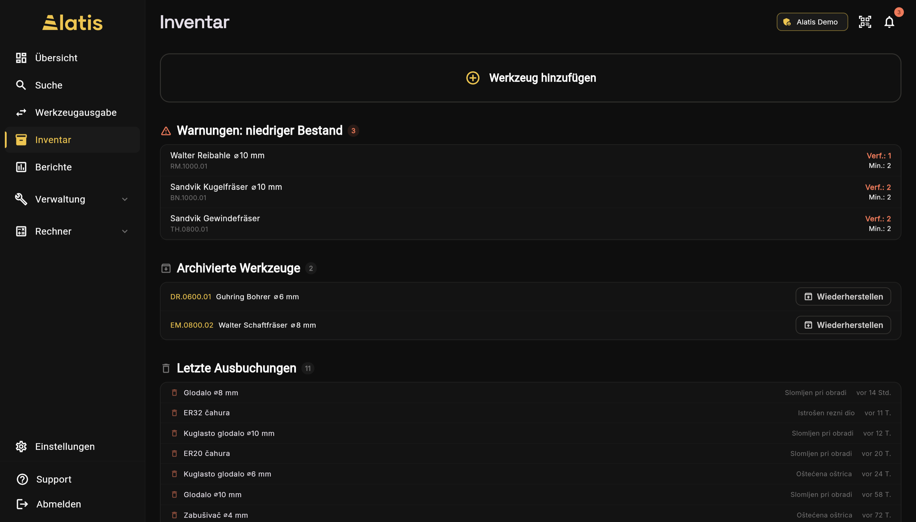 Inventar - Werkzeuge und Bestand mit Ausgabe, Verbrauch und Ausbuchung im Blick
