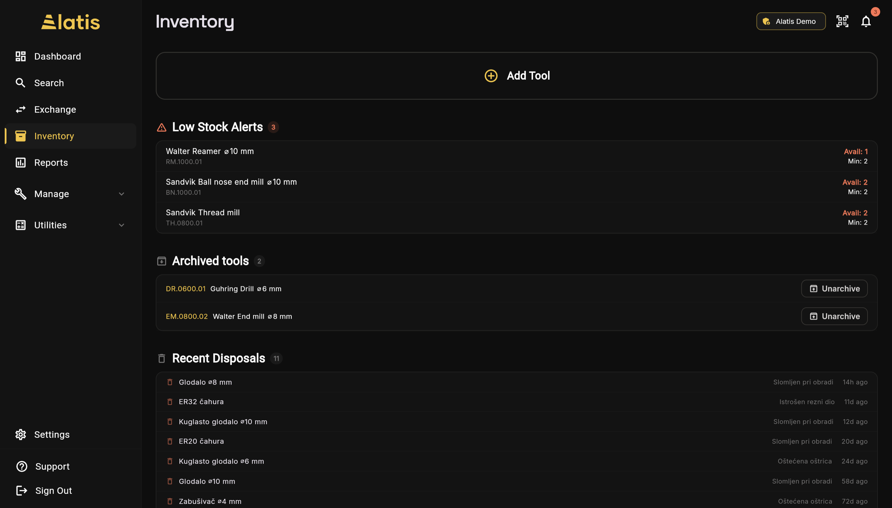 Inventory - tools and stock with issue, usage and write-off tracking